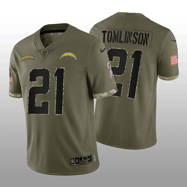 Men's Los Angeles Chargers #21 LaDainian Tomlinson Olive 2022 Salute To Service Limited Stitched Jersey